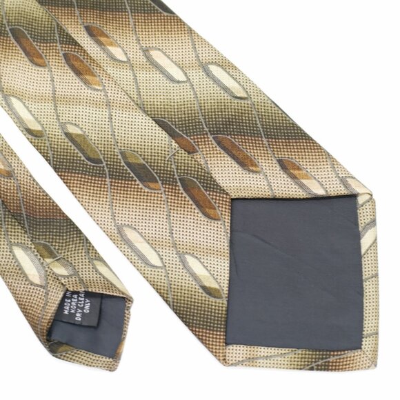 Screenplay By Martin‎ Wong Geometric Print Green Brown Wide Silk Tie - Picture 6 of 7